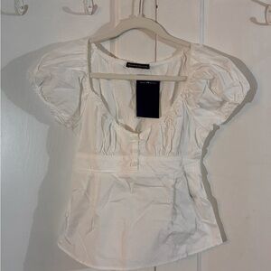 Brandy Melville Cream Puff Sleeve Button Front Blouse